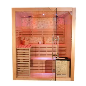 Big himalayan salt therapy steam sauna room finnish traditional dry wet steam sauna for sale