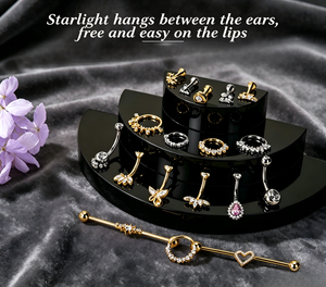 Vente en gros de bijoux de <span class=keywords><strong>piercing</strong></span> hypoallergéniques en titane ASTM F136 plaqué or 18 carats avec zircon, filetage interne, pour labret, hélix et lèvre, 16G - Product Image 5