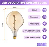Ampoules décoratives surdimensionnées Edison Bbs certifiées style vintage A165S PS52 E26 E27 2200K 4W/7W pour usage résidentiel