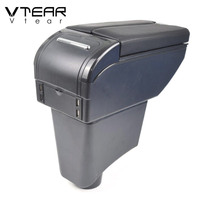 Vtear - Boîte de rangement pour accoudoir avant de voiture en ABS et cuir PU, porte-gobelet USB, accessoires intérieurs pour Dacia Renault Sandero 2020