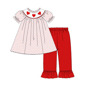 Maxine custom designs smocked abbigliamento per bambini cuori ricamo set da ragazza di san valentino - Product Image 5