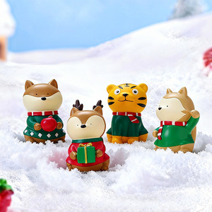 Christmas Resin Figurines Set Fox Tiger Reindeer Dolls Indoor Decor Living Room Ornaments Glossy Finish - Product Image 1