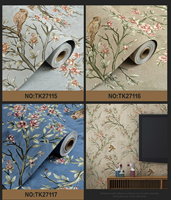 Wallpaper Bunga & Burung Embos Berkualitas Tinggi, Bahan Dekoratif Mewah untuk Tata Letak Dinding Latar Belakang Ruang Tamu Kelas Atas