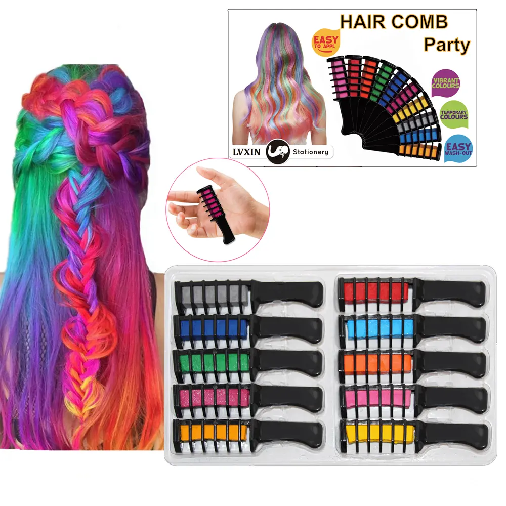 Creative Gifts Christmas Party Holiday celebration Temporary hair dye 10 colors hair chalk comb