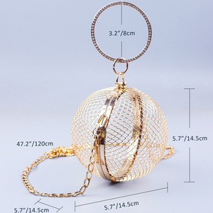 <span class=keywords><strong>Bolso</strong></span> de noche tipo jaula esférica de malla metálica plateada y dorada para mujer, con asa de anillo de diseñador, ideal para bodas y fiestas. - Product Image 5
