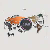 Reloj de Pared con Mapa del Mundo, Movimiento de Cuarzo y Pantalla Digital LED, Diseño Moderno, Material de Poliéster para Salas de Estar y Oficinas