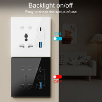 Enchufe Inteligente WiFi OCY UK 13A, Enchufe Universal con USB Tipo-C de Carga Rápida de 20W, Interruptor de Pared de Vidrio, Tomacorriente Eléctrico de 240v