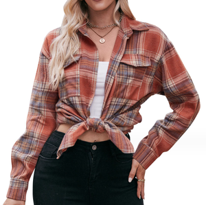 เสื้อเชิ้ตผ้าสักหลาดลายสก๊อตแฟชั่นกระเป๋าติดกระดุม - Product Image 6