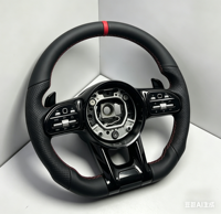 Volant de voiture en cuir noir pour Benz AMG W205 C63 W213 E63 G63 GLS63S GLA45 A45 E43 W204 W223 avec bandes rouges