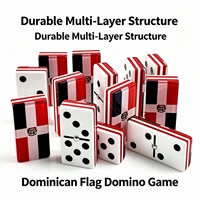 Jeu de dominos double 6 de 28 pièces en acrylique multicouche avec drapeau dominicain pour les divertissements et les rassemblements