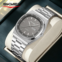 Reloj de Cuarzo para Hombre SKMEI, Caja Tonneau, Correa de Acero Inoxidable, Directo de Fábrica, Logotipo Personalizado OEM ODM, Estilo Casual de Negocios, Resistente al Agua 30M