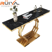 Table console avec partie supérieure ronde en acier inoxydable, meuble de luxe en marbre, style européen, table pour couloir, 1 pièce