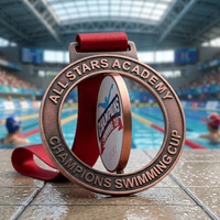 Médaille personnalisée en alliage de zinc émaillé, design nageur, médaille rotative, médailles d'académie en cuivre, médailles sportives en métal pour événements de natation pour enfants et jeunes
