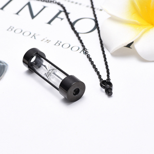 Kalung Guci Jam Pasir Hitam Kaca Transparan Stainless Steel 316L untuk Abu Jenazah, Perhiasan Kremasi, Kenang-kenangan, Kalung Memorial - Product Image 4