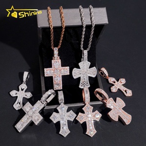 Novo Estilo de Alta Qualidade Pingente de Cruz em Ouro Rosa Hip Hop 925 Prata com Diamante Moissanite - Product Image 4