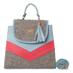 Sac fourre-tout en jute bleu pour femme Fana Haven, sac de plage moyen avec fermeture à fermoir pour un usage quotidien - Product Image 1