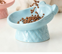 Japanischer Wasserdichter Fressnapf für Haustiere (Katze & Hund) mit Erhöhung, großem Durchmesser und Nackenschonung, gestreift und gepunktet