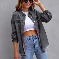Veste longue en jean décontractée et ample pour femme, respirante et écologique, avec empiècements à trous, collection automne