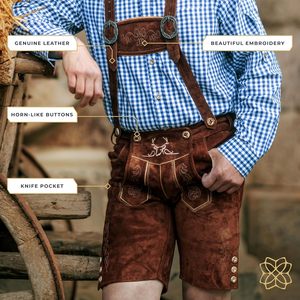 BAVARIA TRACHTEN Maßgefertigte Lederhosen für Herren Kurze Dunkelbraune Traditionelle Ledershorts mit Wollstoff Oktoberfest-Bekleidung - Product Image 4