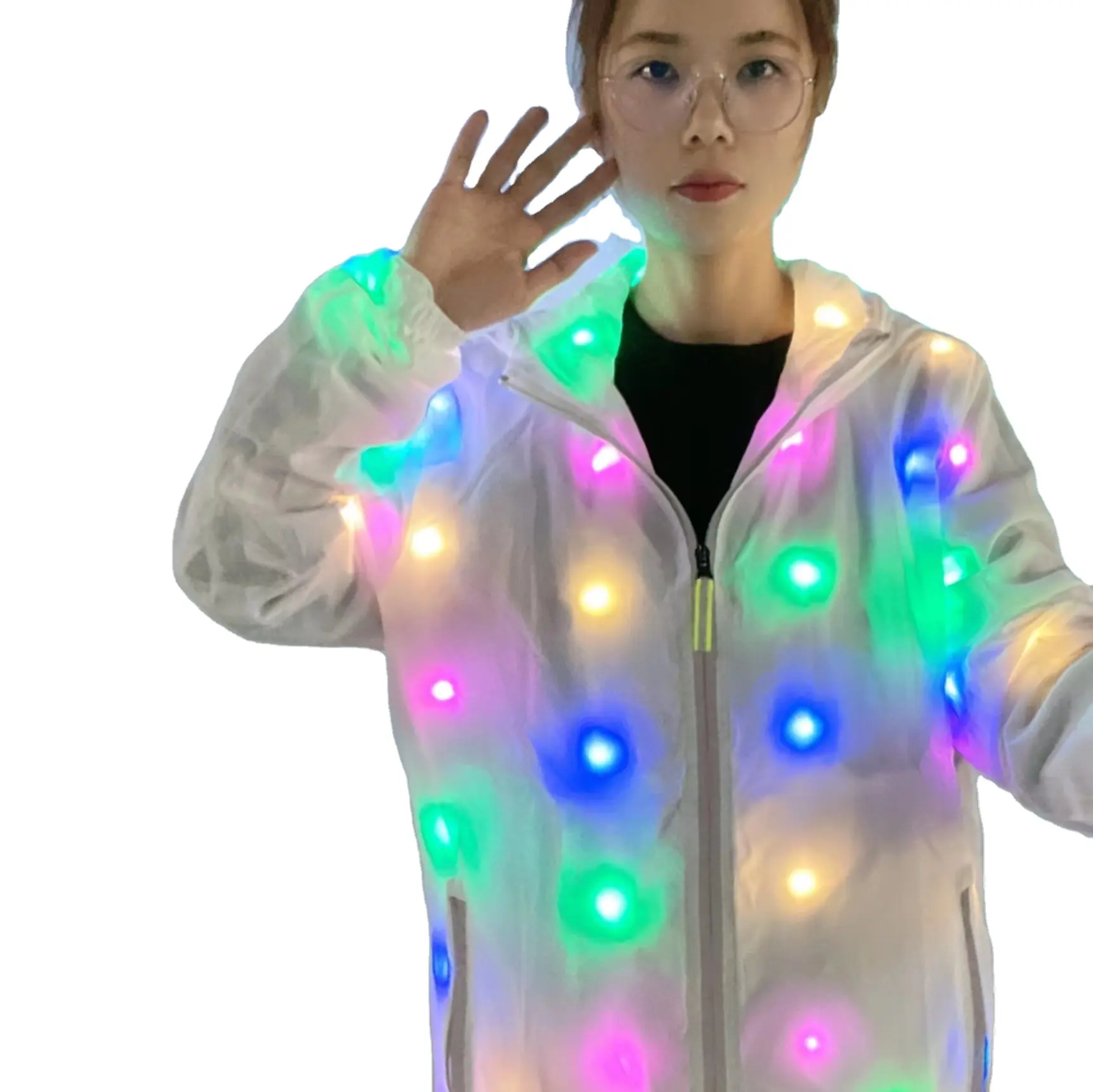 เสื้อมีฮู้ดเรืองแสง LED แฟชั่นรุ่นล่าสุด,แจ็คเก็ตมีไฟส่องแสงหลากสี3โหมดสำหรับใส่ในงานแสดงเต้นรำงานปาร์ตี้