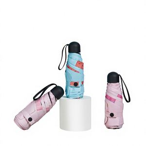 Petit parapluie de poche pliable en cinq sections, noir, en vinyle, manuel, anti-UV, double usage soleil/pluie, ultra-léger, format capsule, pour affaires - Product Image 1