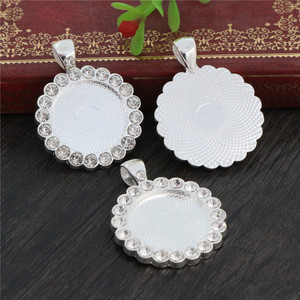 Montures rondes pour la fabrication de bijoux, plateaux pour pendentifs en alliage avec strass, diamètre intérieur 20 mm, or KC et argent - Product Image 3