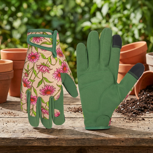 Gants de travail antidérapants en cuir PU JNA GROUP, imprimé floral vert, poignet élastique, doigts texturés, gants de sécurité 4 mil - Product Image 4