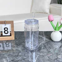 Nouvelle boîte en plastique à double paroi en acrylique de 16 oz avec couvercles colorés et paille avec bouchon, logo personnalisé