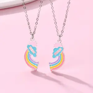 Collar De Pareja 2pcs Cartoon Rainbow Enamel Dripping Oil Charm Pendant Necklace for Children Best Friend Collar de mejor amigo