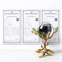Sphère en cristal transparent avec support en métal doré en forme d'oiseau, idéale pour la décoration de table de Noël et du Nouvel An
