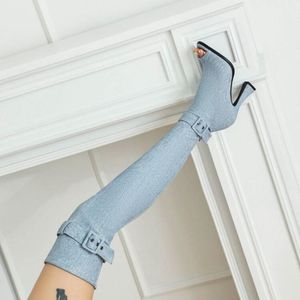 Bottes Peep Toe pour femmes, bottes longues d'hiver au-dessus du genou, bottes pour femmes - Product Image 3