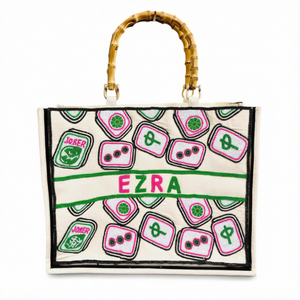Bolsa de Mano Personalizada con Logotipo Bordado, Bolsa de Hombro de Lona de Gran Capacidad con Asa de Bambú, Abierta, para Viajes Diarios y Compras - Product Image 1