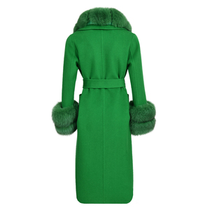 Cappotto in Lana Stile Street-Style con Rifiniture in Pelliccia, Giacca in Lana Double Face Cucita a Mano, Cappotto in Lana Navy Coreano per Signore - Product Image 3