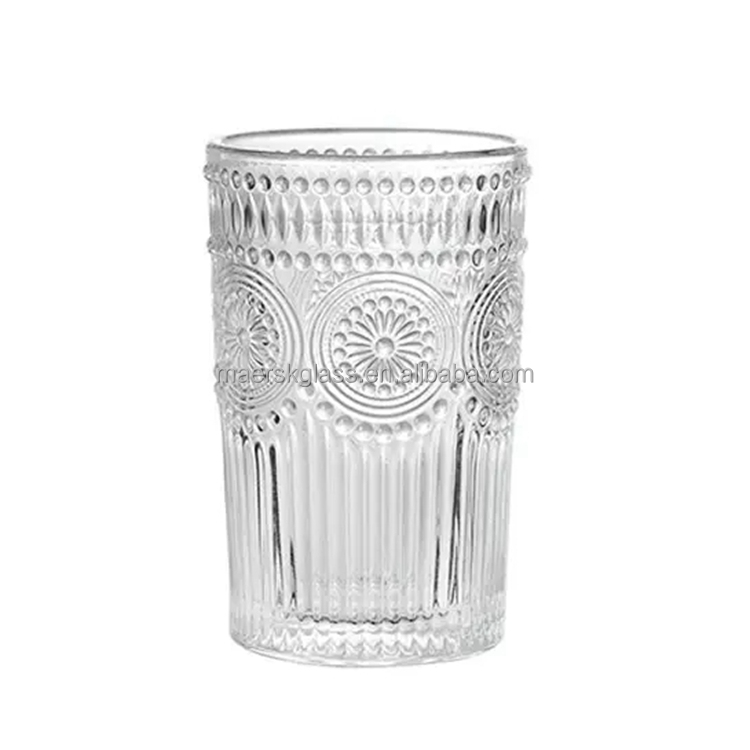 Vintage Glass Iced Coffee Cup Embossed