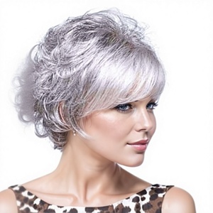 Cabello <span class=keywords><strong>Corto</strong></span> para Mujer, Estilo Celebridad, Rizos Pequeños, Color <span class=keywords><strong>Rubio</strong></span> Ceniza, Fibra Resistente al Calor, Venta Caliente en el Comercio Exterior Europeo y Americano - Product Image 1
