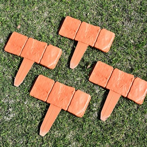 <strong>Garden</strong> <strong>Edging</strong> Border Gardening Lawn Fence <strong>Plastic</strong> Cobblestone Effect Lawn Trimming 4 Pcs of Foldable Stitching Grey Orange - Product Image 5