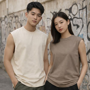 เสื้อกล้ามผู้ชาย สตรีทแวร์ เสื้อผ้าออกกำลังกายระบายอากาศได้ดี เสื้อยืดแขนกุดพร้อมโลโก้สั่งทำ เสื้อกล้ามผ้าโพลีคอตตอนสำหรับฤดูร้อน - Product Image 1