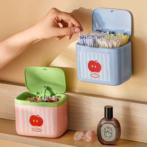 Automatic Lifting Cotton Swab <b>Box</b> With Partitions Wall Mounted Storage Bin For <b>Makeup</b> Pads Hair Ties Desktop Organizer - Product Image 3