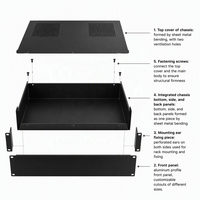 Boîtier de contrôle en aluminium 2U 19 pouces pour montage en rack, noir anodisé, norme EIA, alimentation, baies de disques durs, matrice vidéo 350 IP54