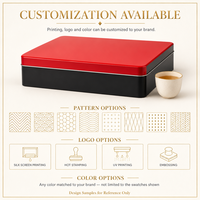 Boîte en étain carrée personnalisée, noir mat, couvercle rouge, intérieur doré, boîte cadeau, emballage pour bonbons, vente en gros