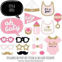 Kit d'accessoires pour photomaton de baby shower rose et or Hello Little One, 20 pièces |   Masques bulles de bulles de dialogue en papier avec bâtons de support inclus, fabriqués en Chine