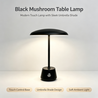 Lampe de table en forme de champignon noir, lampe de bureau moderne à commande tactile avec abat-jour en forme de parapluie pour chambre à coucher, bureau