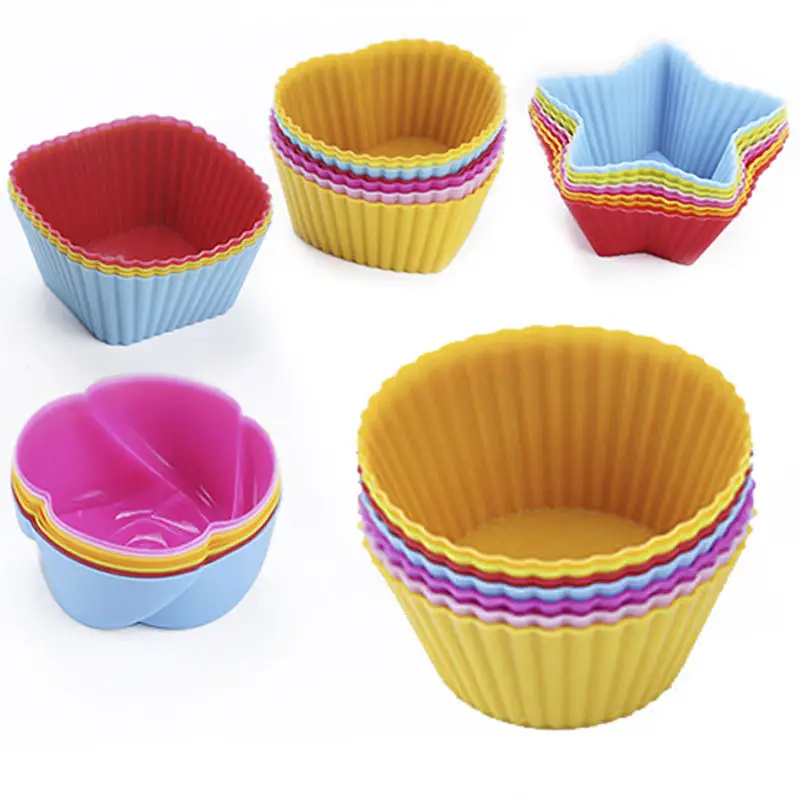 Usine Stock Réutilisable Coloré Mini Muffin Carré Gâteau Moule Cupcake Doublures Moldes Para Torta Tipo Muffin Silicone Muffin Tasses
