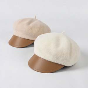 Gorro de Mujer de Moda Otoño Invierno 2024, Gorro de Lana de Calidad con Visera de Cuero PU para Eventos, Marca Famosa - Product Image 3