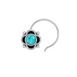 Indian Mores Premium 925 Sterling Silver Round <b>Turquoise</b> Nose Pin Cup Setting Stud Signature Boutique Jewelry for Women Girls - Product Image 1