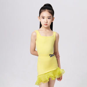 ヴェニースタイル ラテンダンスドレス 子供用 スパンデックス 練習着 スクエアカラー サスペンダートップ ヒップスカート トレーニング パフォーマンススーツ - Product Image 2