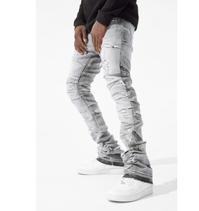 Jeans skinny à effet ondulé pour hommes, design personnalisé OEM, jeans en denim empilés - Product Image 2