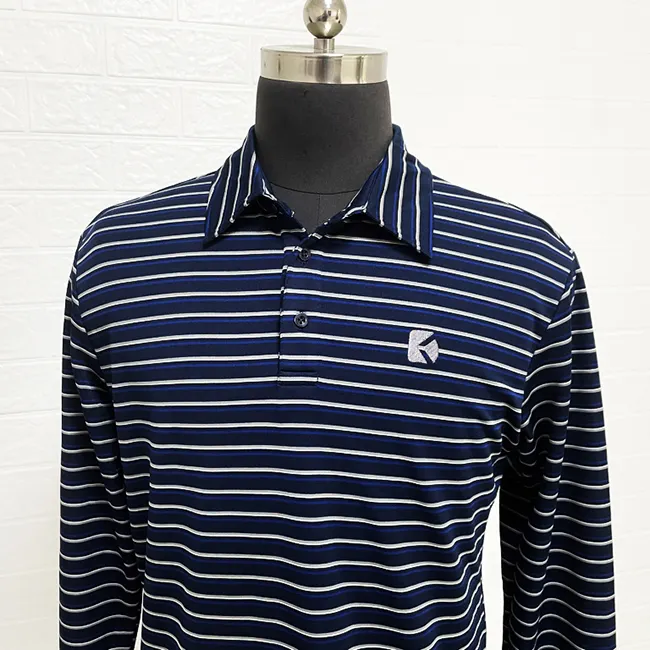 Wholesale 100% polyester t shirt striped mens custom logo long sleeve golf polo shirt