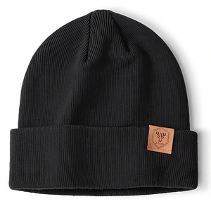 Wholesale Winter Knitted Beanie <b>Hat</b> Custom Logo Warm Cuffed Beanie Unisex Rib <b>Knit</b> Beanie Cap Custom Embroidery Winter <b>Hat</b> - Product Image 1