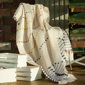 Bindi Boho ném chăn Bohemian trang trí mùa hè handmade mềm nhẹ đầy màu sắc sọc chăn